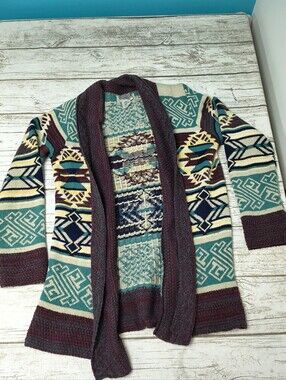 Ecote Southwestern Aztec Print Open Face Cardigan women Size Large